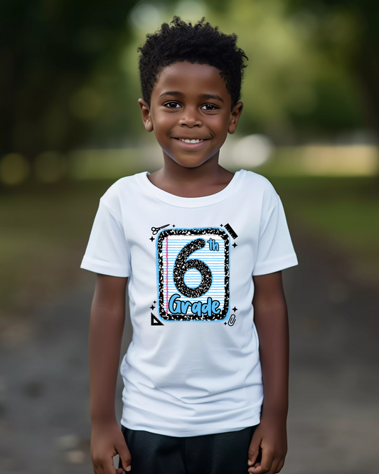 Sixth Grade Boys Back to School Shirt – Leopard Print Notebook Graphic Tee