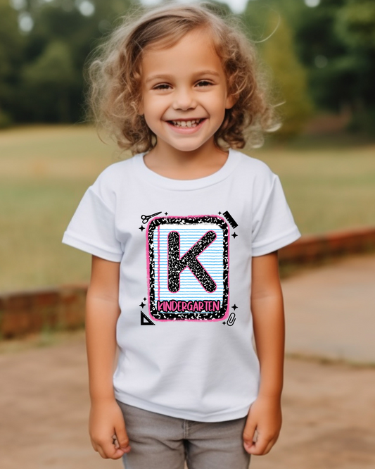 Kindergarten Girls Back to School Shirt – Leopard Print Notebook Graphic Tee