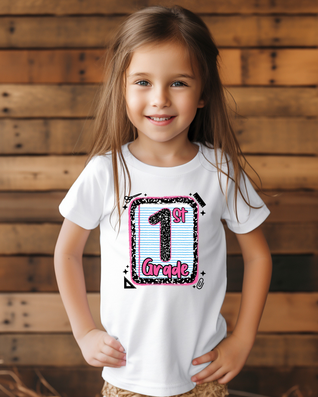 1st Grade Girls Back to School Shirt – Leopard Print Notebook Graphic Tee - Designs By Dice
