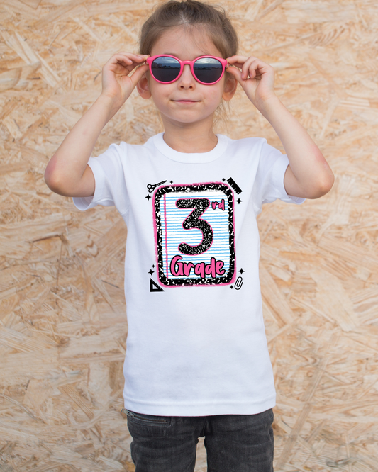 3rd Grade Girls Back to School Shirt – Leopard Print Notebook Graphic Tee