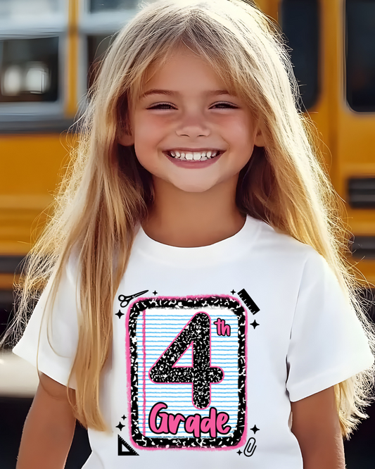 4th Grade Girls Back to School Shirt – Leopard Print Notebook Graphic Tee