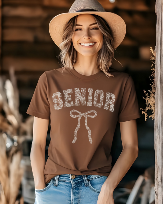 Senior vintage Shirt with Floral Bow – Cute Senior Year T-Shirt for Girls | Graduation Shirt for High School Seniors