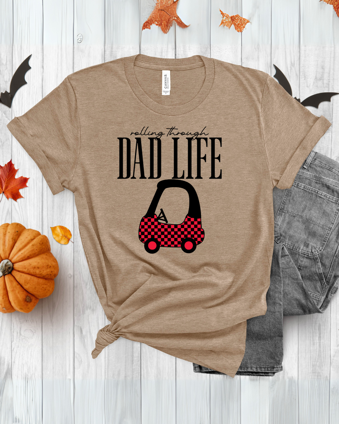 Rolling Through Dad Life T-Shirt | Funny Dad Tee with Toy Car Graphic - Designs By Dice