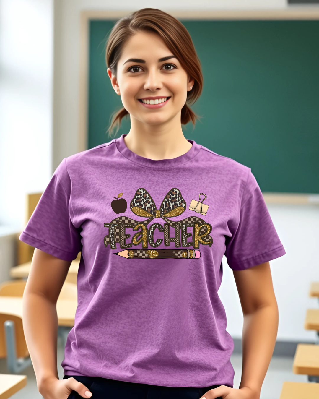 Leopard Print Teacher T-Shirt – Cute Teacher Graphic Tee for Back to School - Designs By Dice