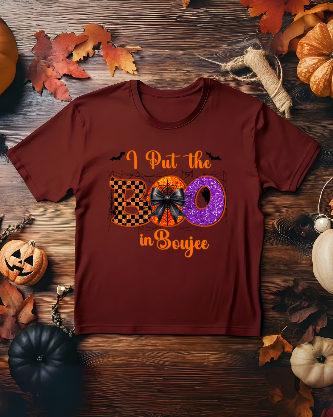 I Put the Boo in Boujee Halloween T-Shirt | Cute Spooky Graphic Tee for Women - Designs By Dice