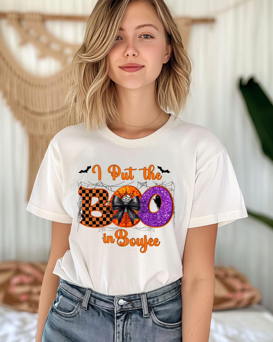 I Put the Boo in Boujee Halloween T-Shirt | Cute Spooky Graphic Tee for Women - Designs By Dice