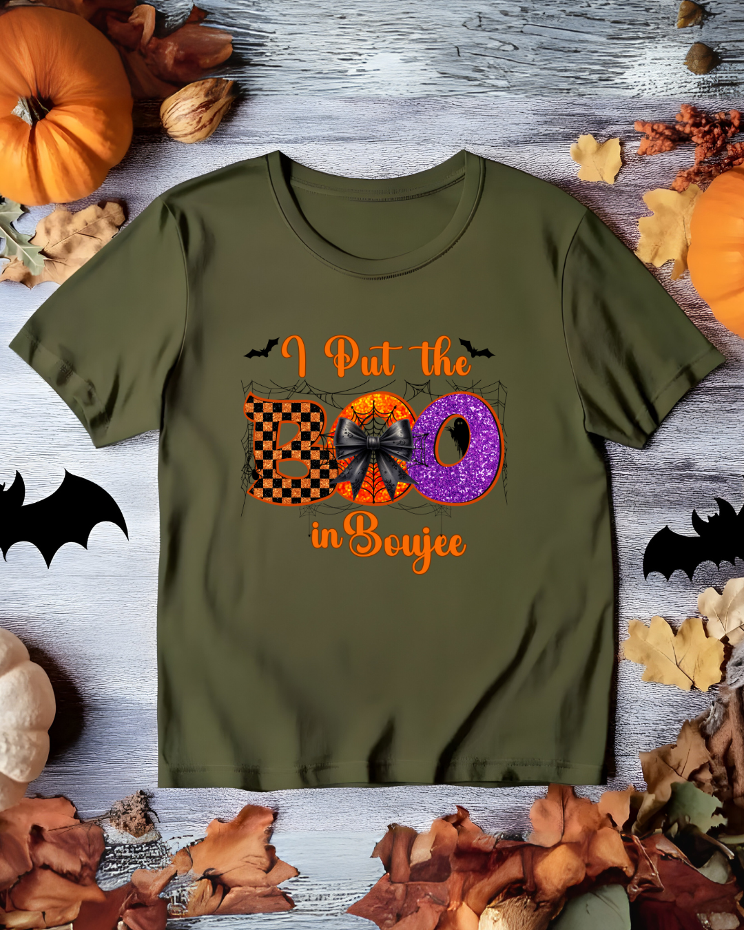 I Put the Boo in Boujee Halloween T-Shirt | Cute Spooky Graphic Tee for Women - Designs By Dice