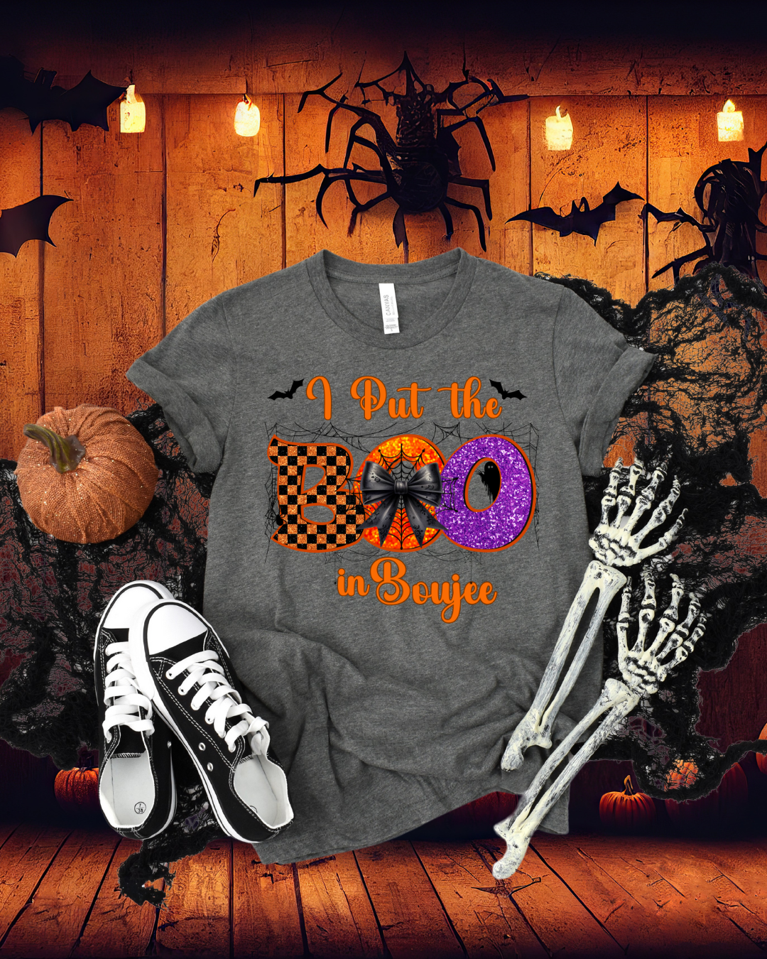 I Put the Boo in Boujee Halloween T-Shirt | Cute Spooky Graphic Tee for Women - Designs By Dice