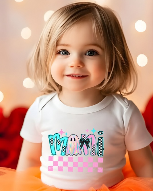 Mini Iridescent Ghost Toddler Halloween T-Shirt | Cute Pastel Spooky Checkered Tee