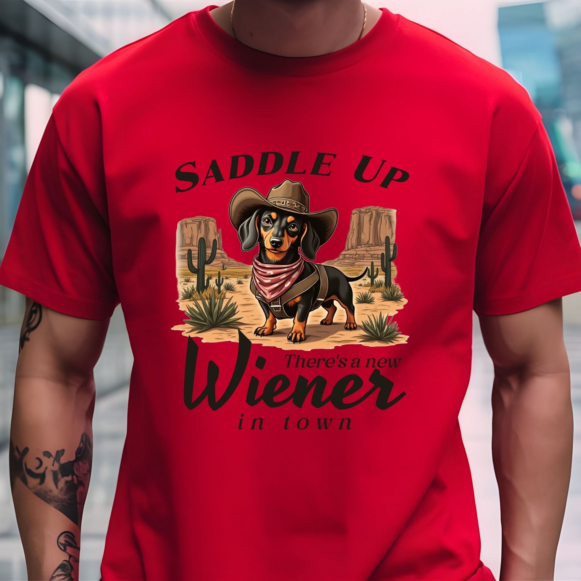 Saddle Up Wiener Dog T-Shirt – Funny Cowboy Dachshund Western Graphic Tee - Designs By Dice