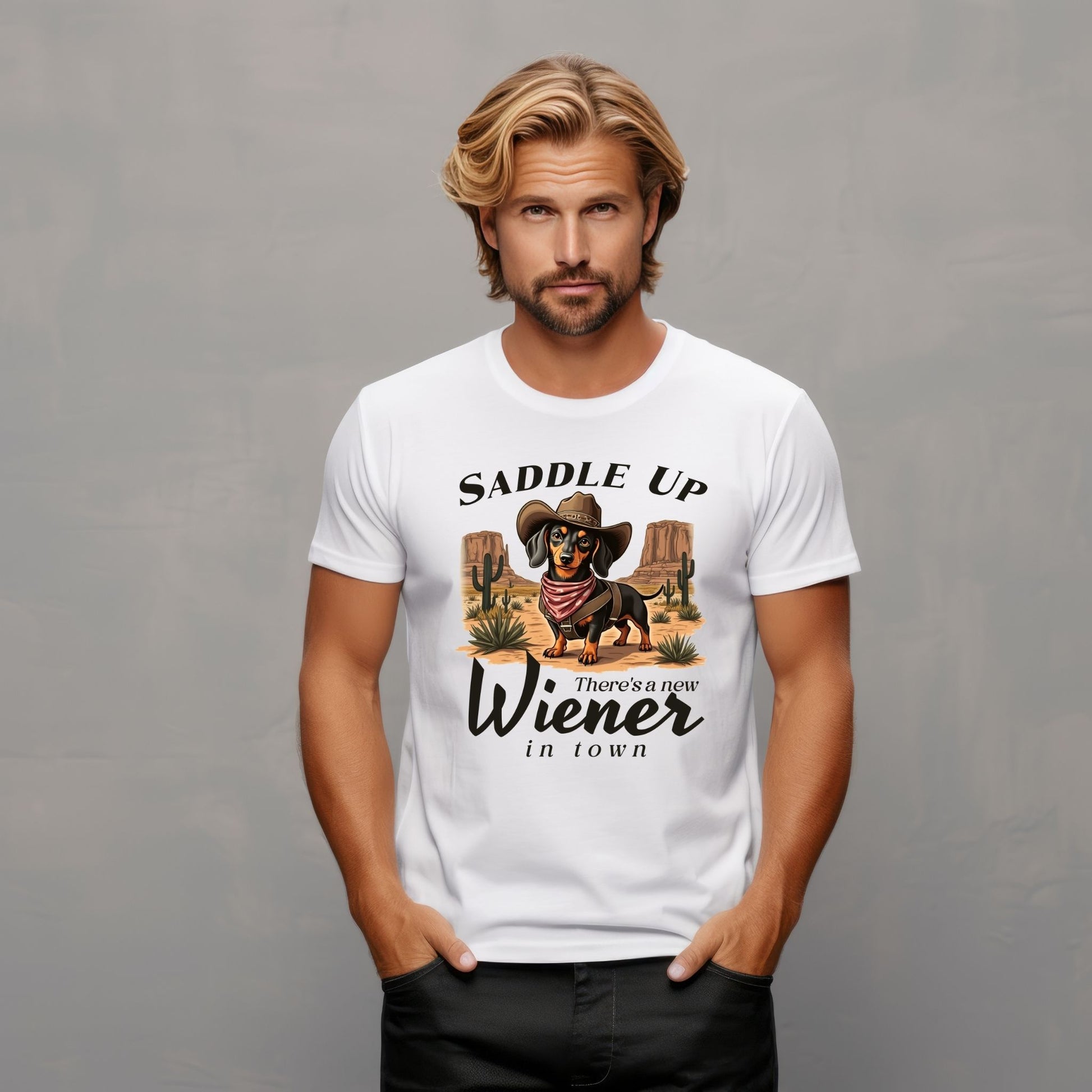 Saddle Up Wiener Dog T-Shirt – Funny Cowboy Dachshund Western Graphic Tee - Designs By Dice
