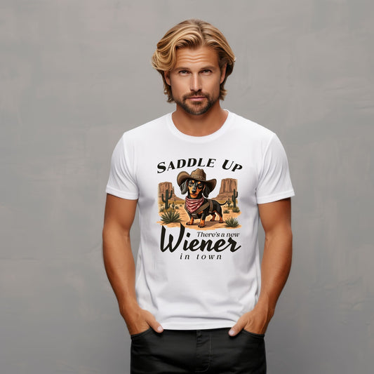 Saddle Up Wiener Dog T-Shirt – Funny Cowboy Dachshund Western Graphic Tee