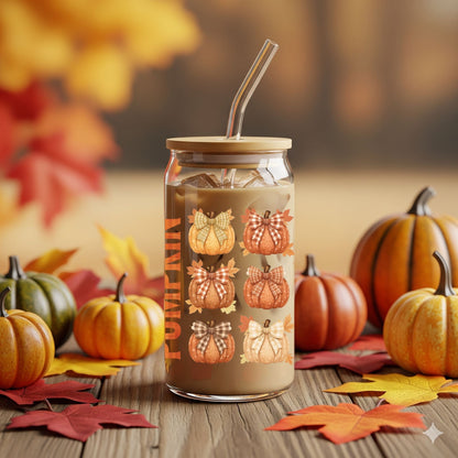 Hello Pumpkin 16oz Sipper Glass Cup – Fall Plaid Pumpkin Tumbler with Lid & Straw