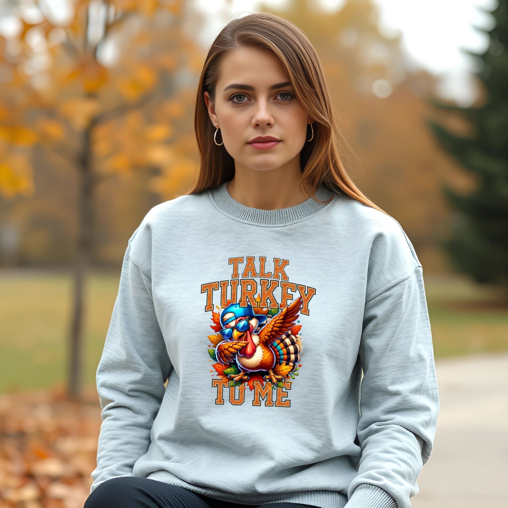 Talk Turkey to Me Thanksgiving Sweatshirt – Funny Turkey Day Fall Crewneck - Designs By Dice