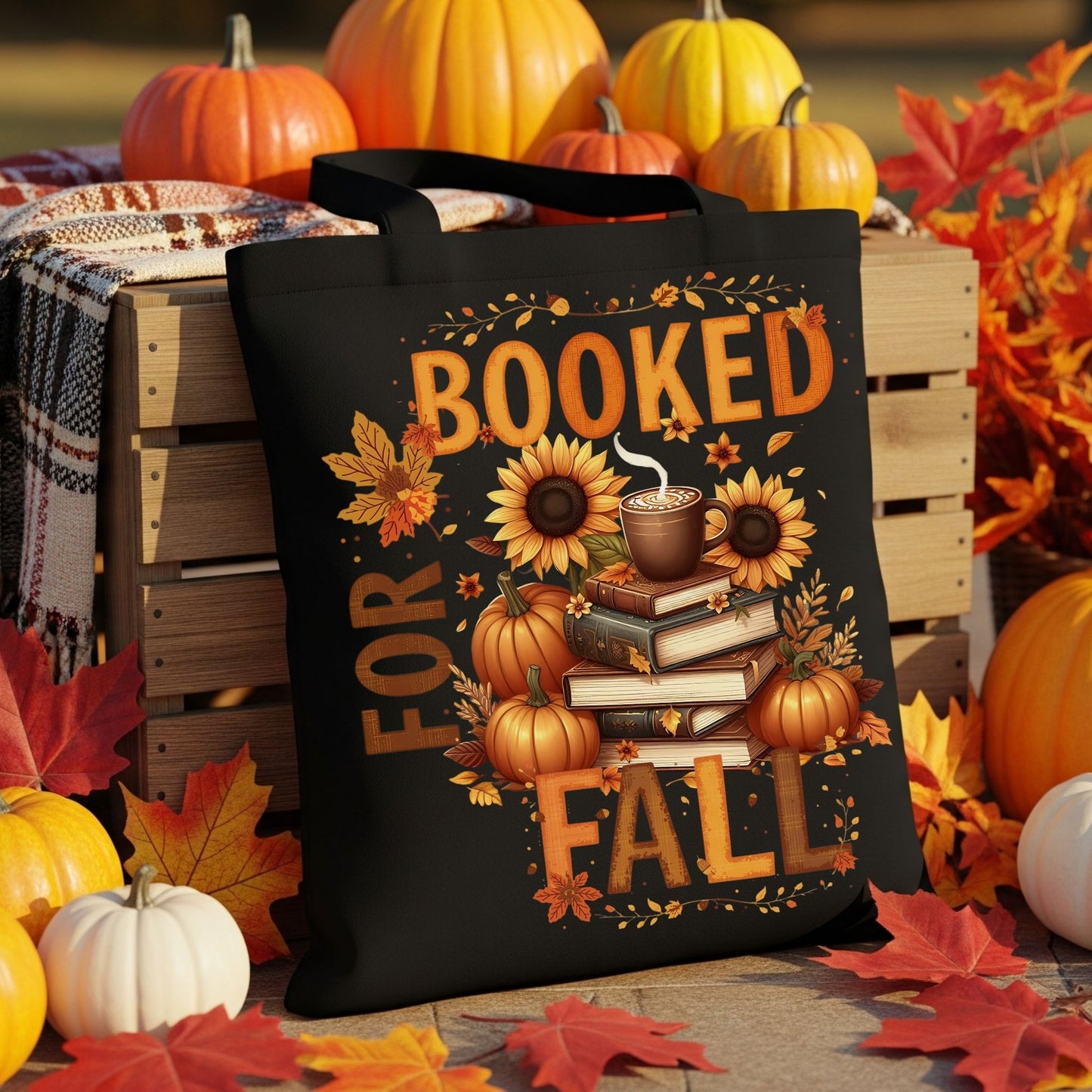Booked for Fall Tote Bag – Cozy Autumn Pumpkin & Book Lover Canvas Bag