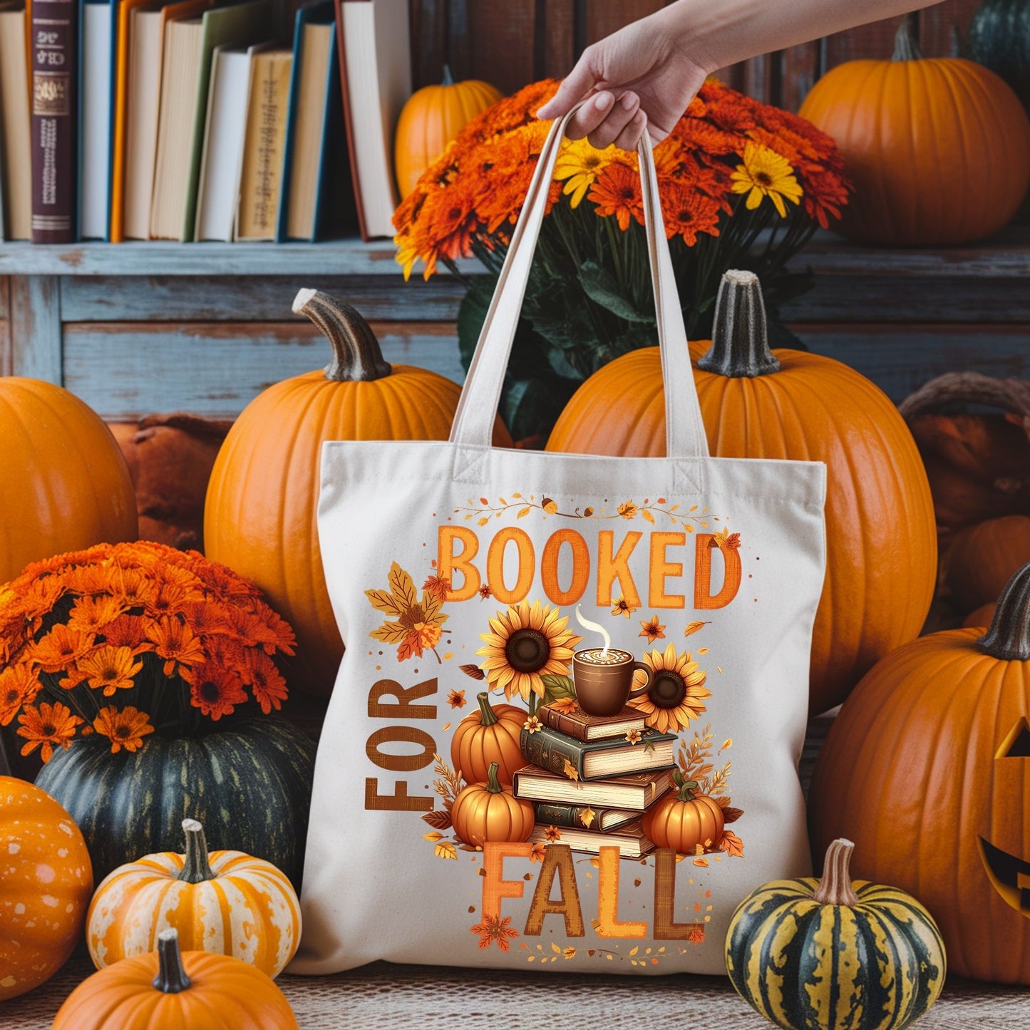 Booked for Fall Tote Bag – Cozy Autumn Pumpkin & Book Lover Canvas Bag