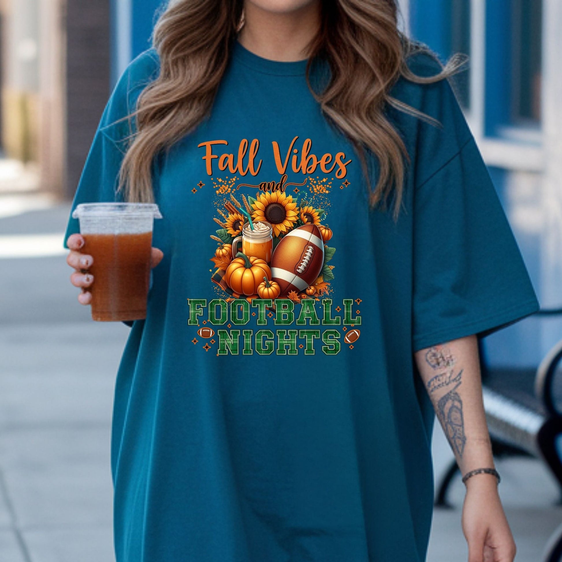 Fall Vibes and Football Nights T-Shirt – Cozy Autumn Pumpkin & Game Day Graphic Tee - Designs By Dice