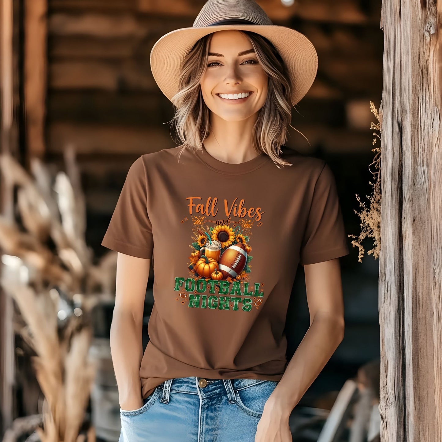 Fall Vibes and Football Nights T-Shirt – Cozy Autumn Pumpkin & Game Day Graphic Tee