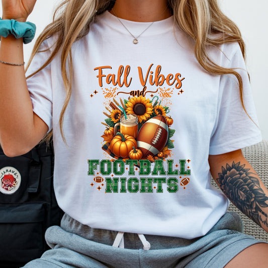 Fall Vibes and Football Nights T-Shirt – Cozy Autumn Pumpkin & Game Day Graphic Tee
