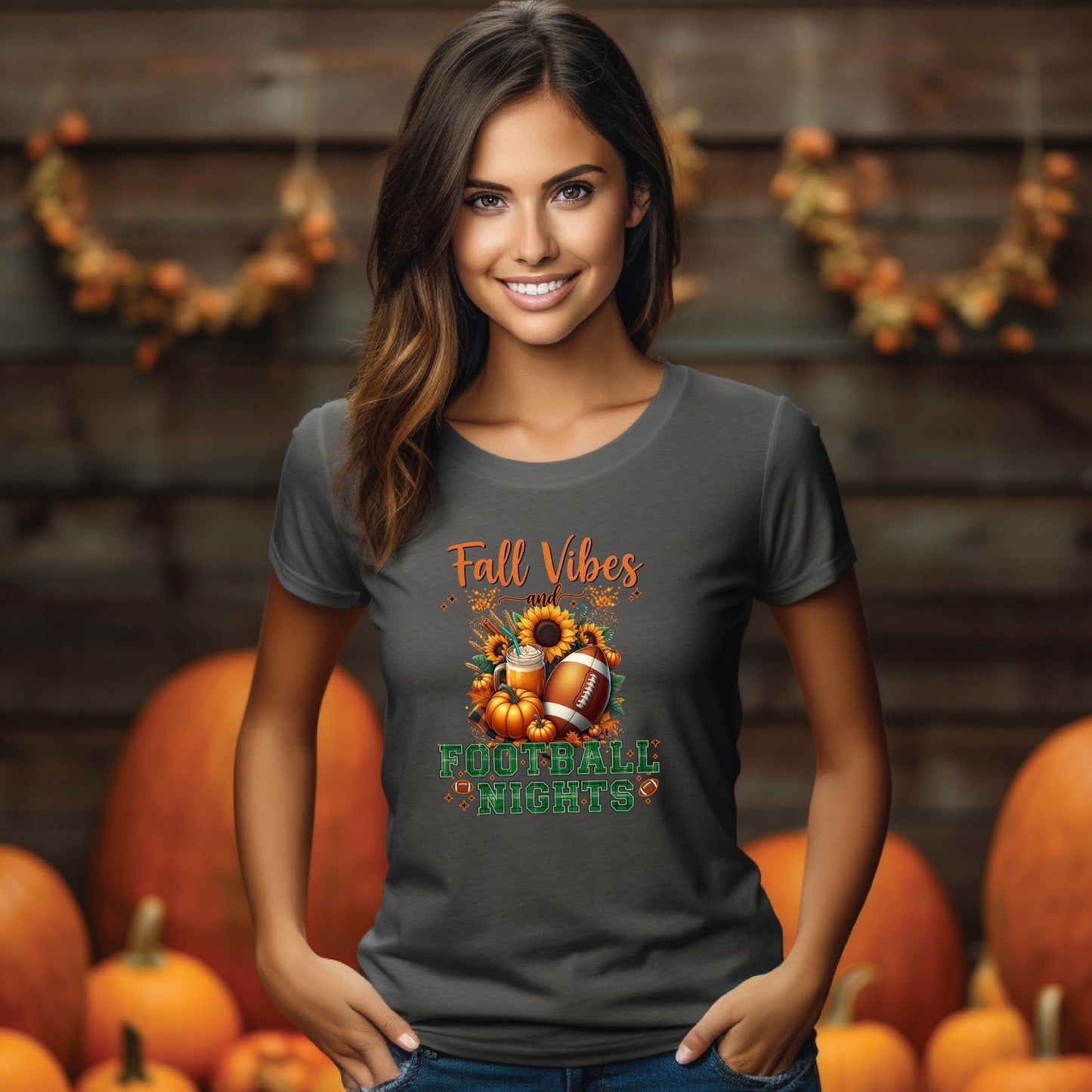 Fall Vibes and Football Nights T-Shirt – Cozy Autumn Pumpkin & Game Day Graphic Tee