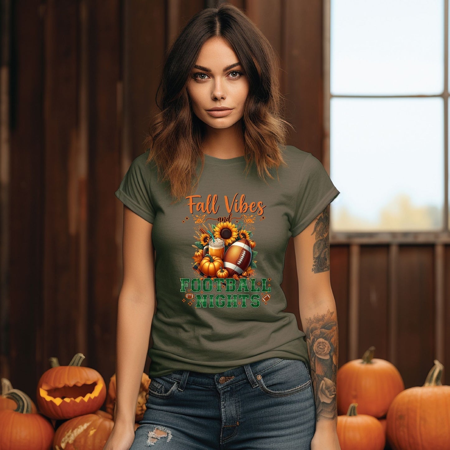 Fall Vibes and Football Nights T-Shirt – Cozy Autumn Pumpkin & Game Day Graphic Tee
