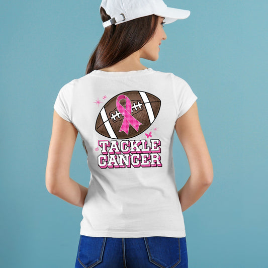 Tackle Cancer Warrior T-Shirt – Breast Cancer Awareness Football Graphic Tee - Designs By Dice