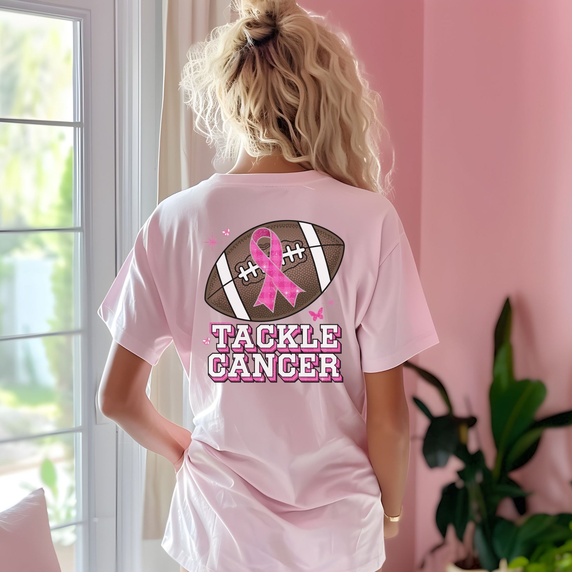 Tackle Cancer Warrior T-Shirt – Breast Cancer Awareness Football Graphic Tee - Designs By Dice