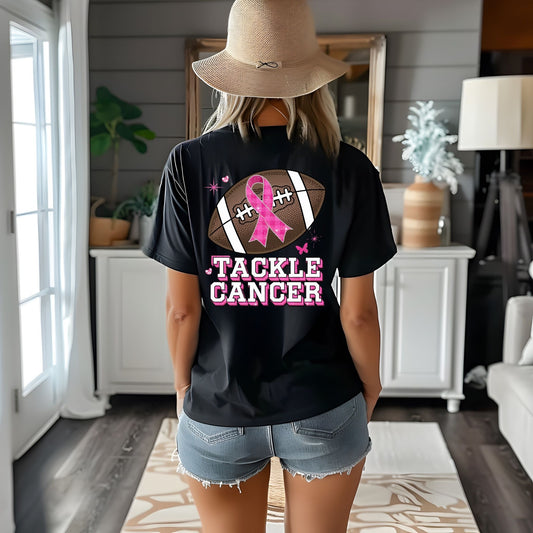 Tackle Cancer Warrior T-Shirt – Breast Cancer Awareness Football Graphic Tee