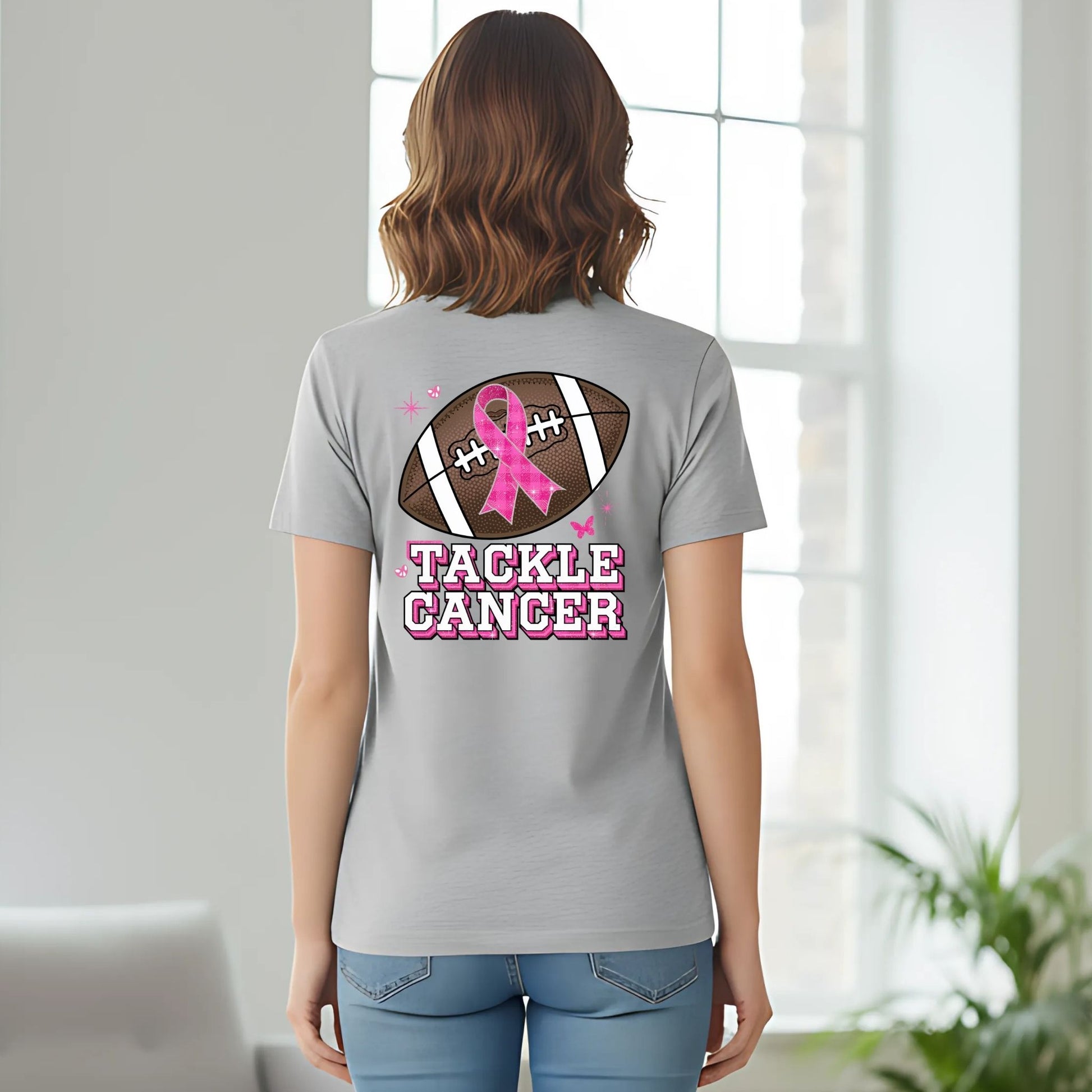 Tackle Cancer Warrior T-Shirt – Breast Cancer Awareness Football Graphic Tee - Designs By Dice
