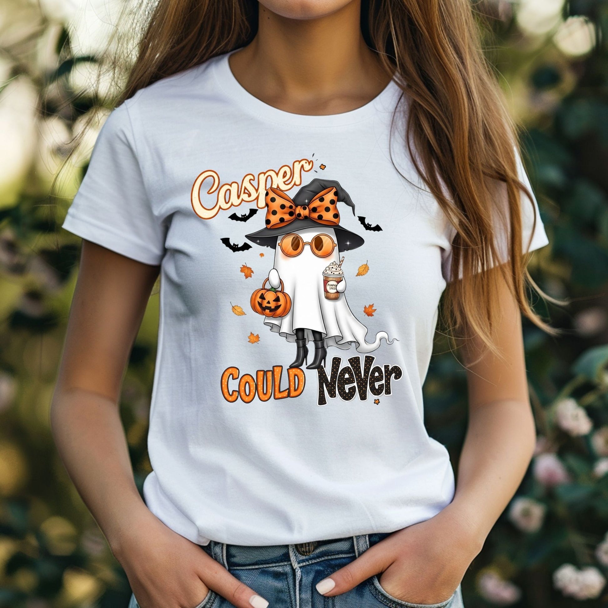 Casper Could Never Halloween T-Shirt – Cute Girly Ghost Pumpkin Spice Graphic Tee - Designs By Dice