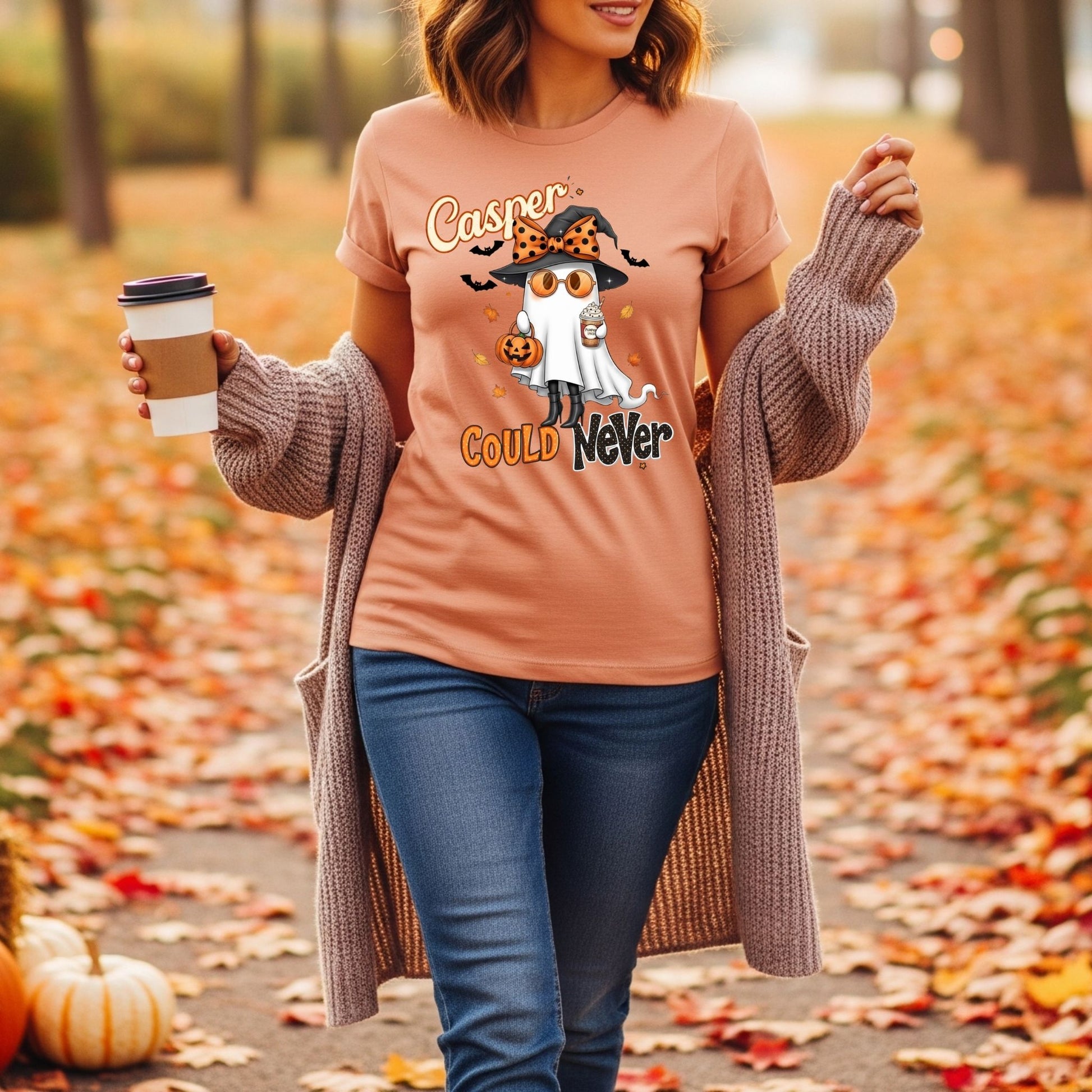 Casper Could Never Halloween T-Shirt – Cute Girly Ghost Pumpkin Spice Graphic Tee - Designs By Dice