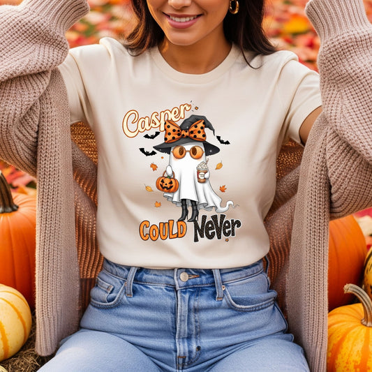 Casper Could Never Halloween T-Shirt – Cute Girly Ghost Pumpkin Spice Graphic Tee - Designs By Dice