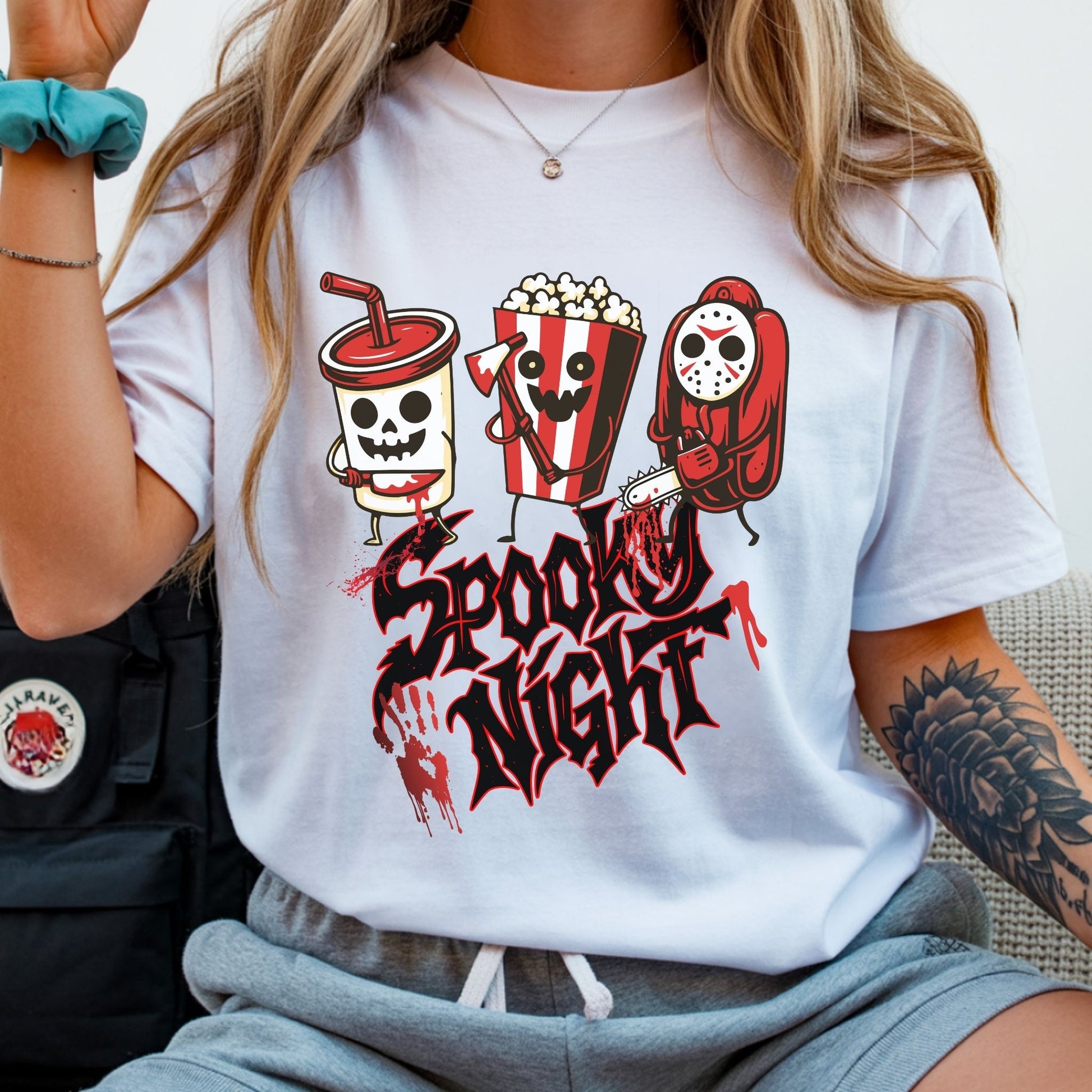 Spooky Night Halloween T-Shirt – Scary Movie Snack Horror Graphic Tee - Designs By Dice