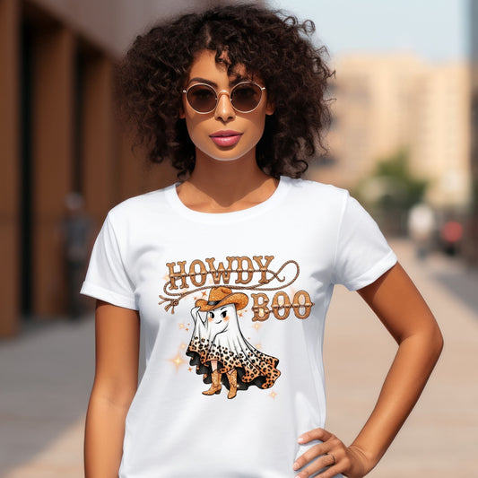 Howdy Boo Western Halloween T-Shirt – Sparkly Cowgirl Ghost Graphic Tee