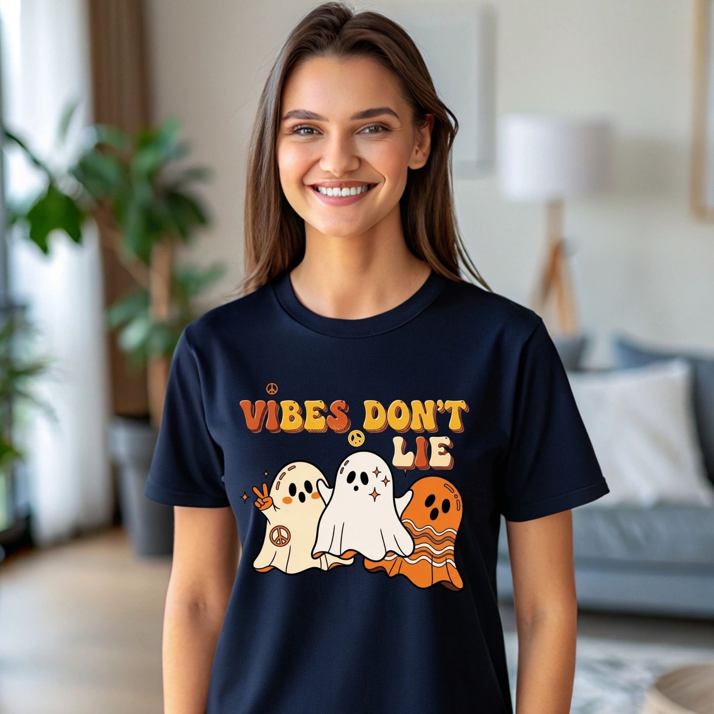 Vibes Don’t Lie Retro Halloween Ghost T-Shirt – Peace & Groovy Fall Tee