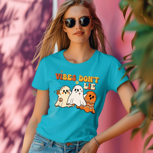 Vibes Don’t Lie Retro Halloween Ghost T-Shirt – Peace & Groovy Fall Tee