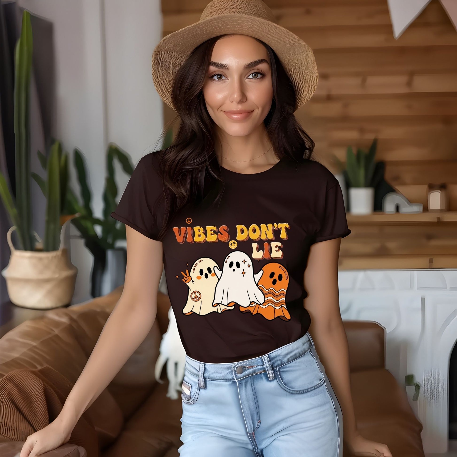 Vibes Don’t Lie Retro Halloween Ghost T-Shirt – Peace & Groovy Fall Tee - Designs By Dice