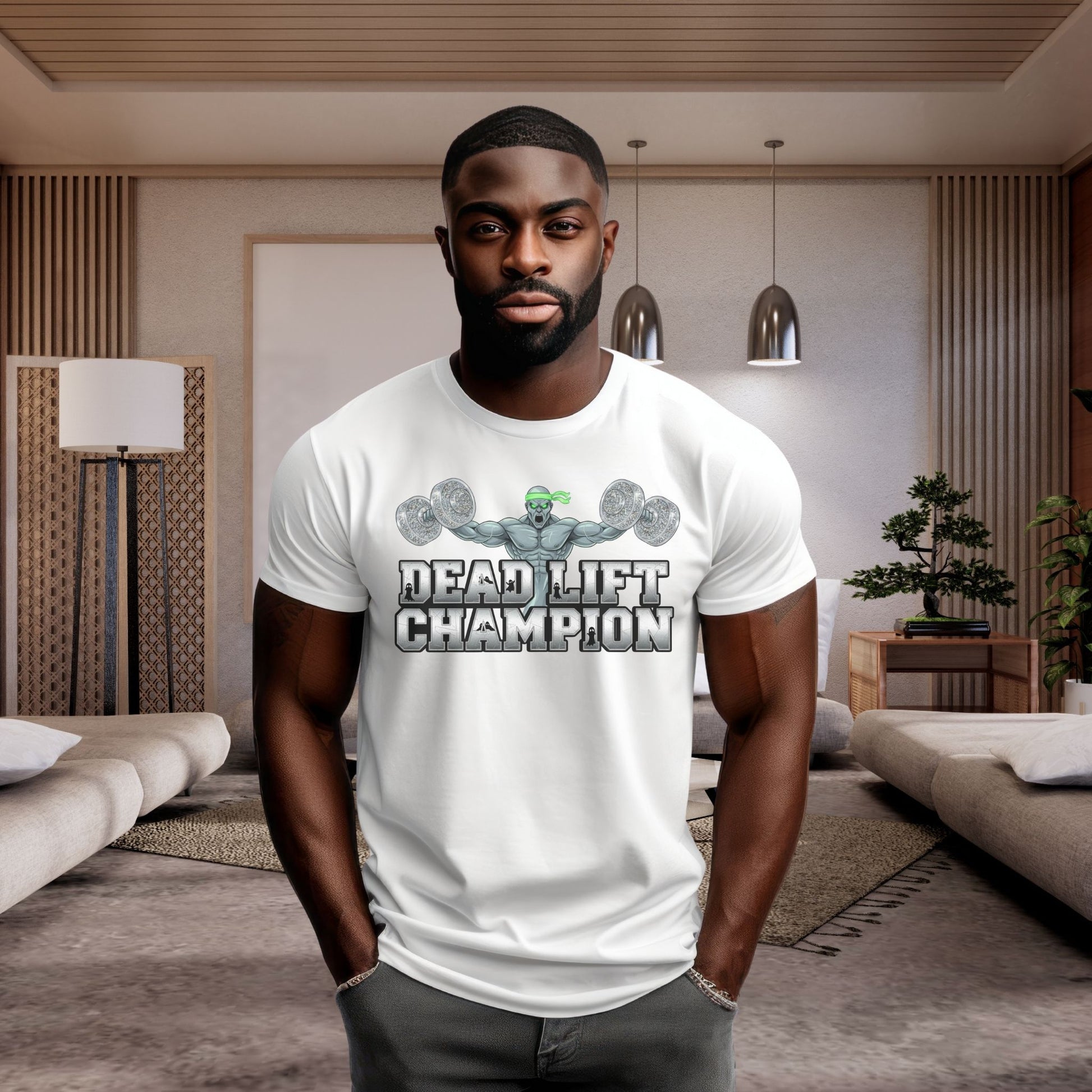 Dead Lift Champion – Funny Gym Halloween Zombie Ghost Weightlifting T-Shirt - Designs By Dice