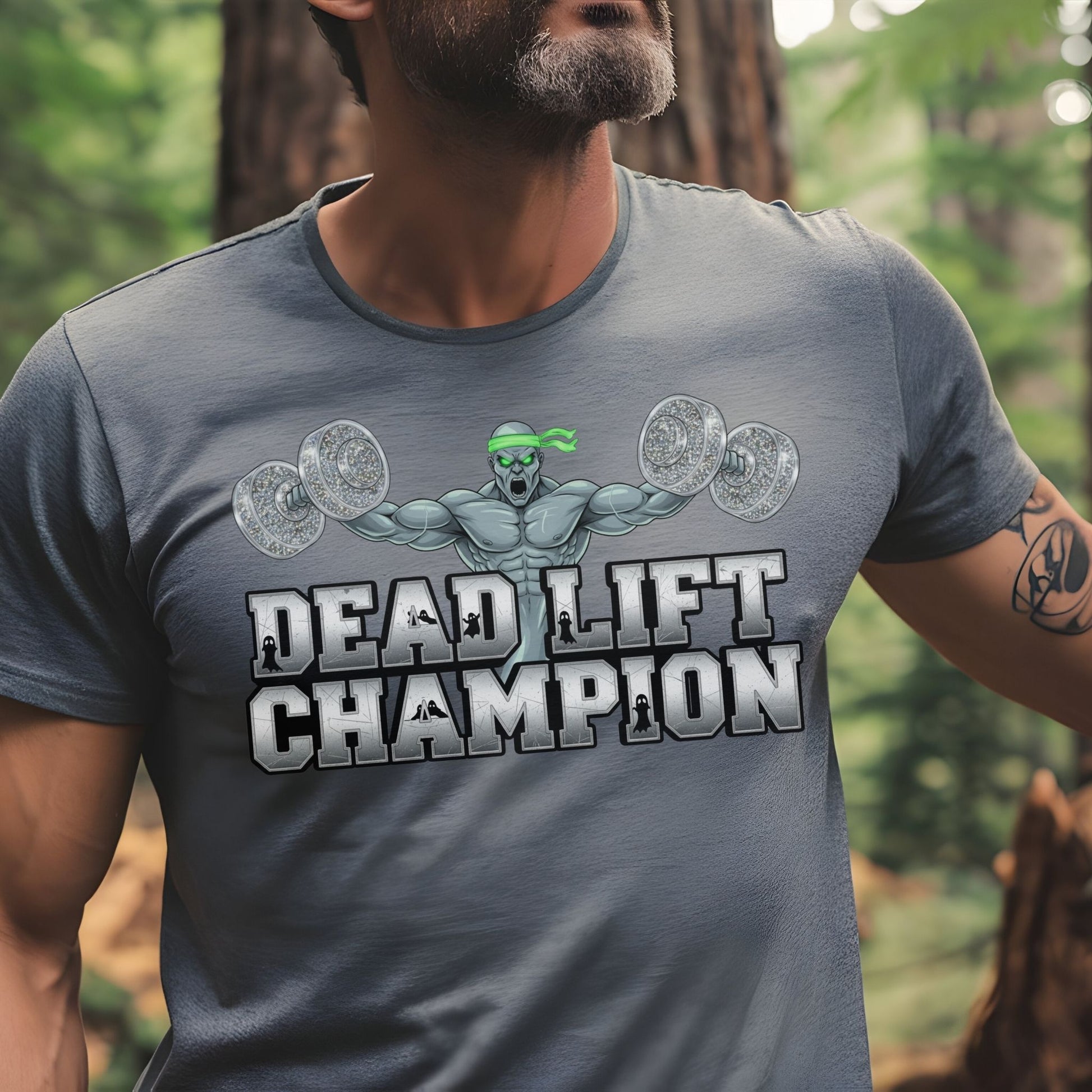 Dead Lift Champion – Funny Gym Halloween Zombie Ghost Weightlifting T-Shirt - Designs By Dice