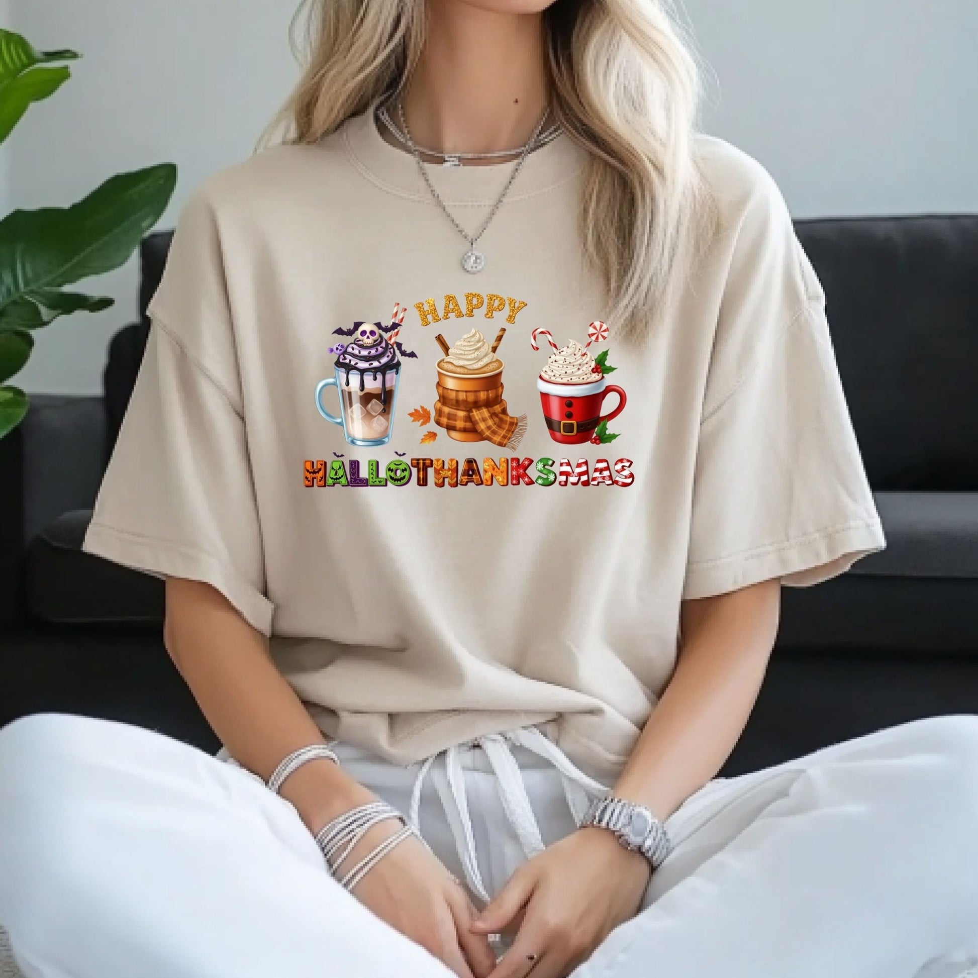 Happy Hallothanksmas – Halloween, Thanksgiving & Christmas Holiday T-Shirt - Designs By Dice