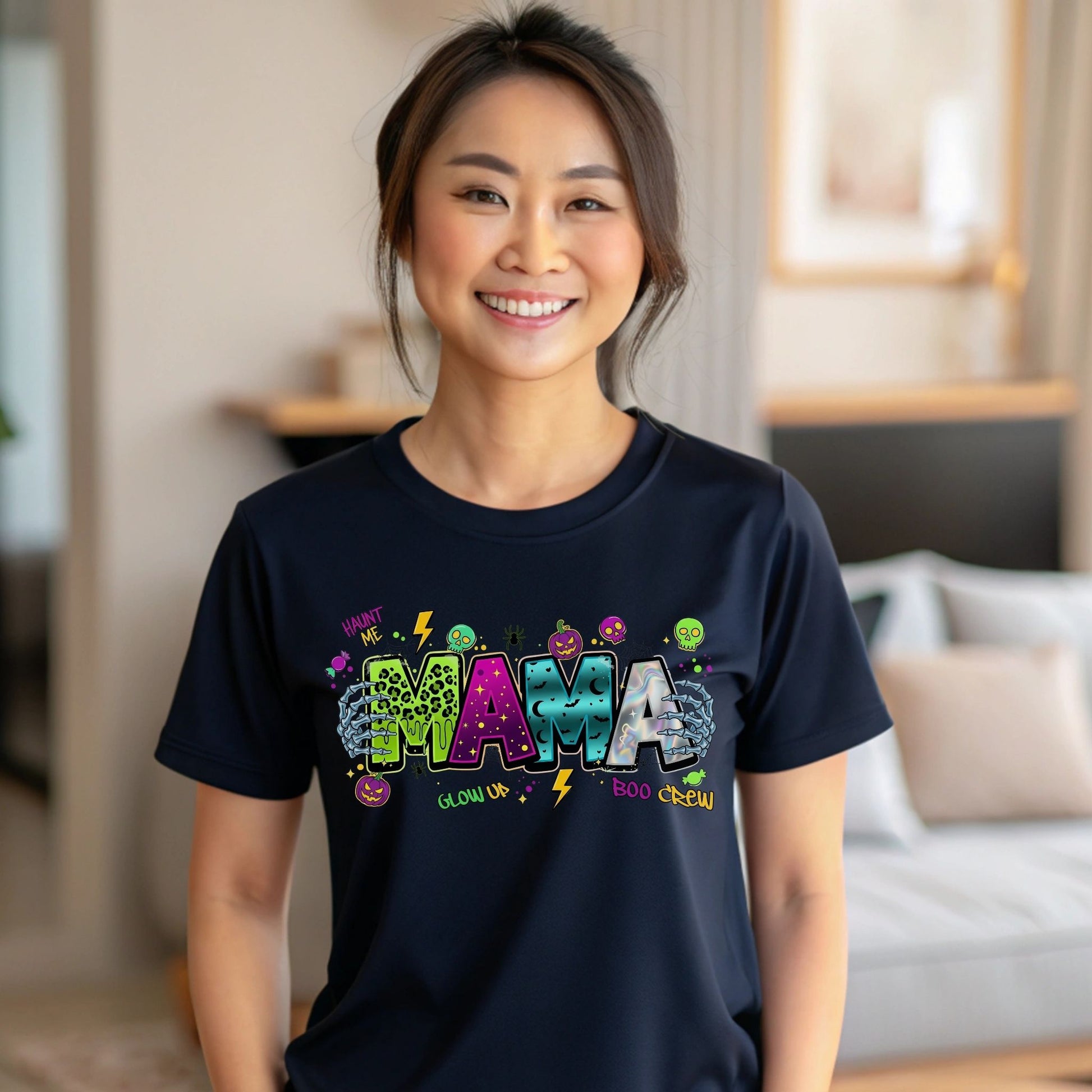 Neon Glow Halloween Mama Graphic Tee - Designs By Dice