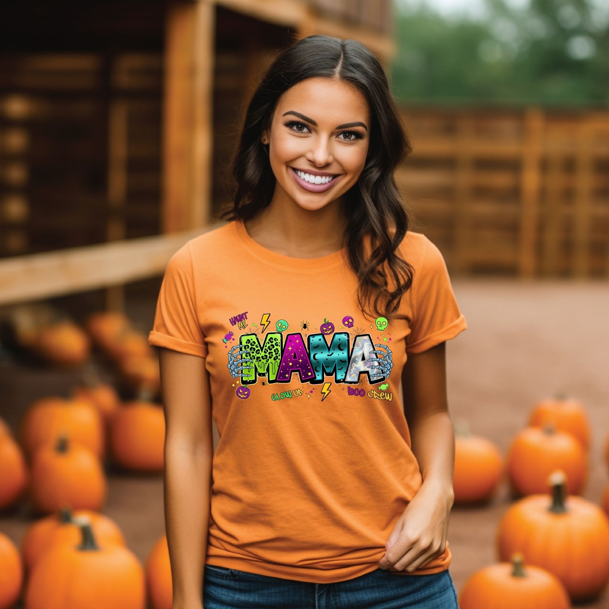 Neon Glow Halloween Mama Graphic Tee - Designs By Dice