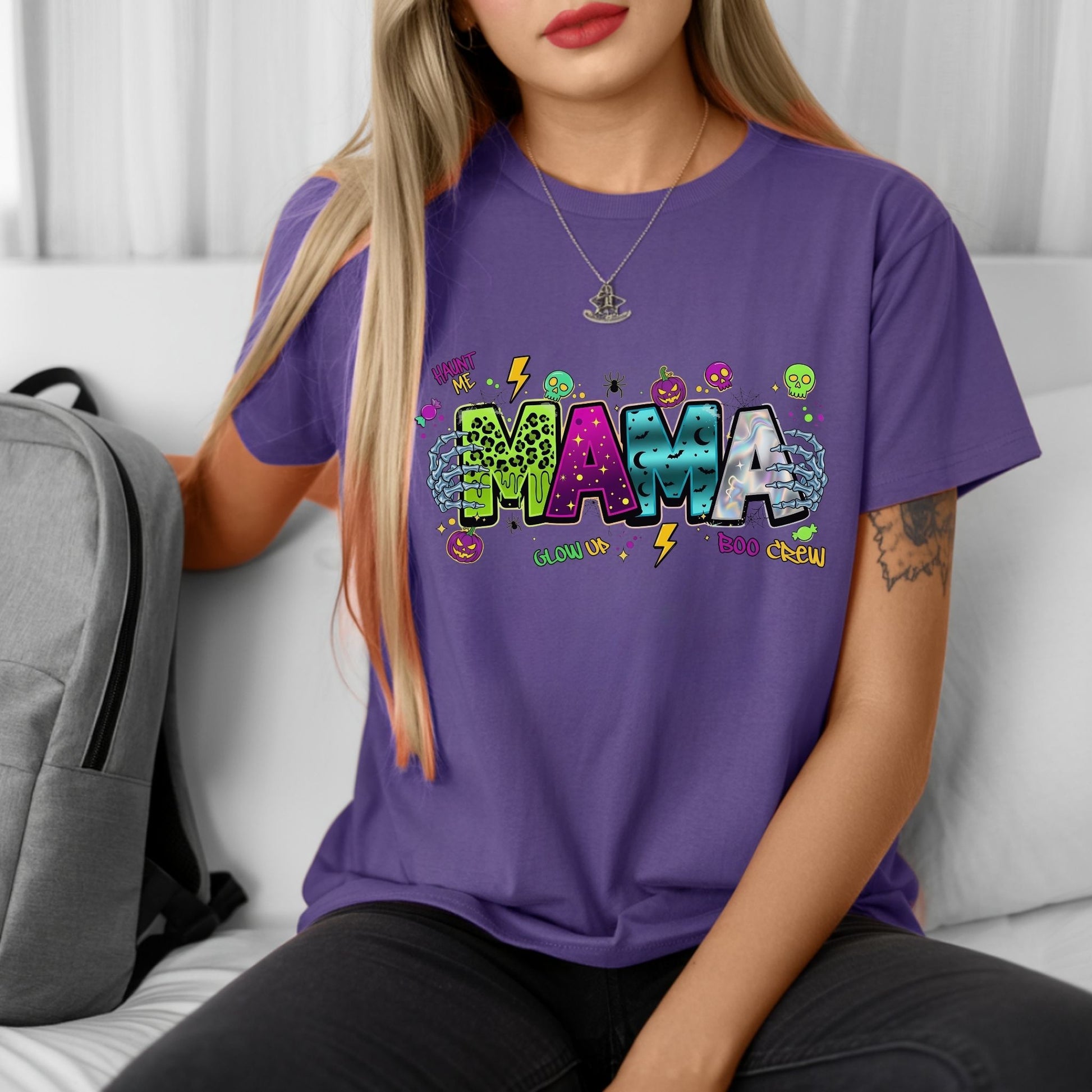 Neon Glow Halloween Mama Graphic Tee - Designs By Dice