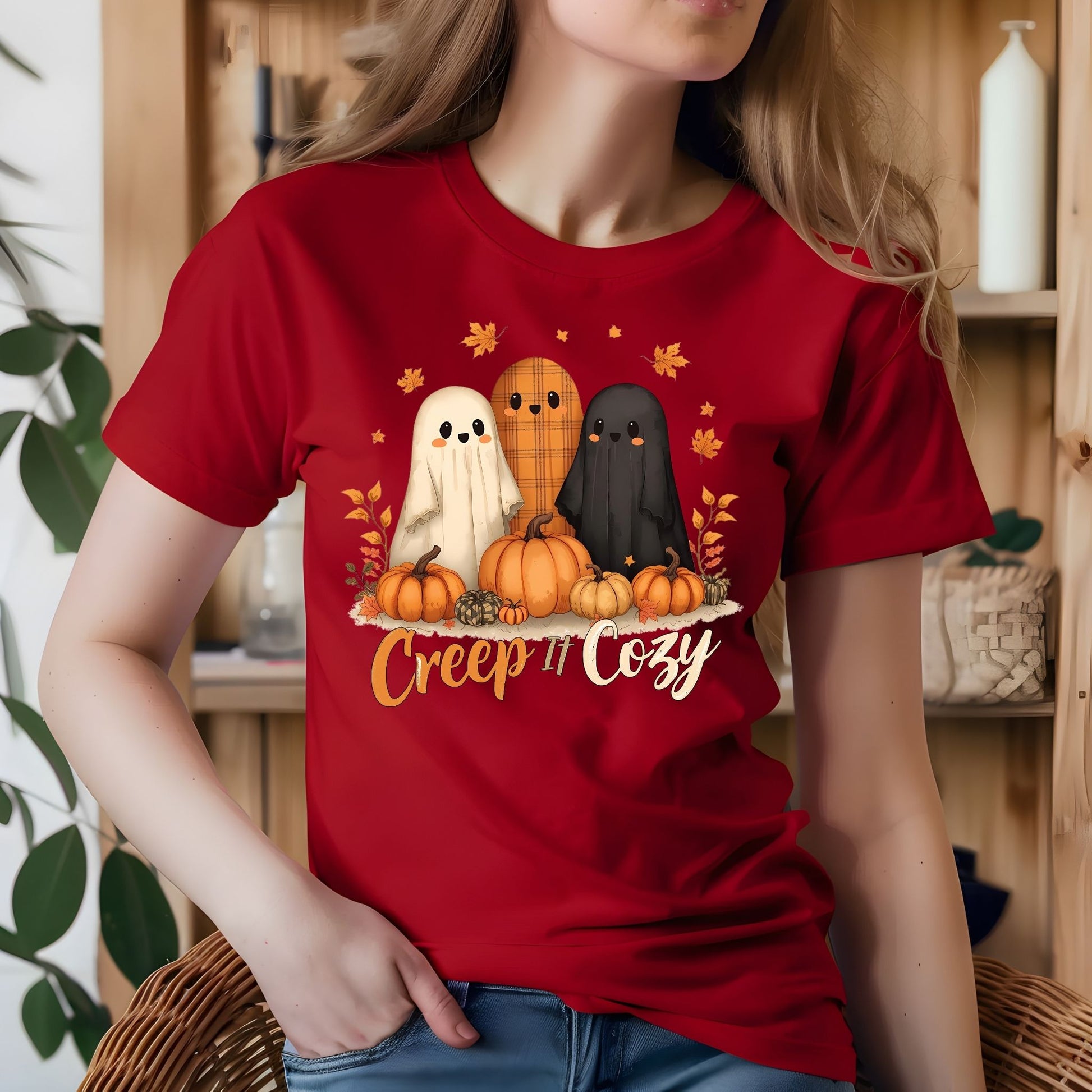 Creep It Cozy Cute Halloween Ghosts and Pumpkins T-Shirt - Designs By Dice