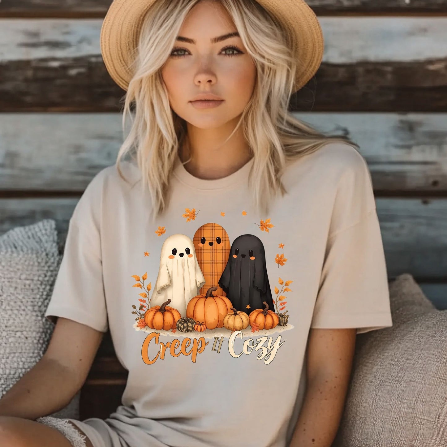 Creep It Cozy Cute Halloween Ghosts and Pumpkins T-Shirt