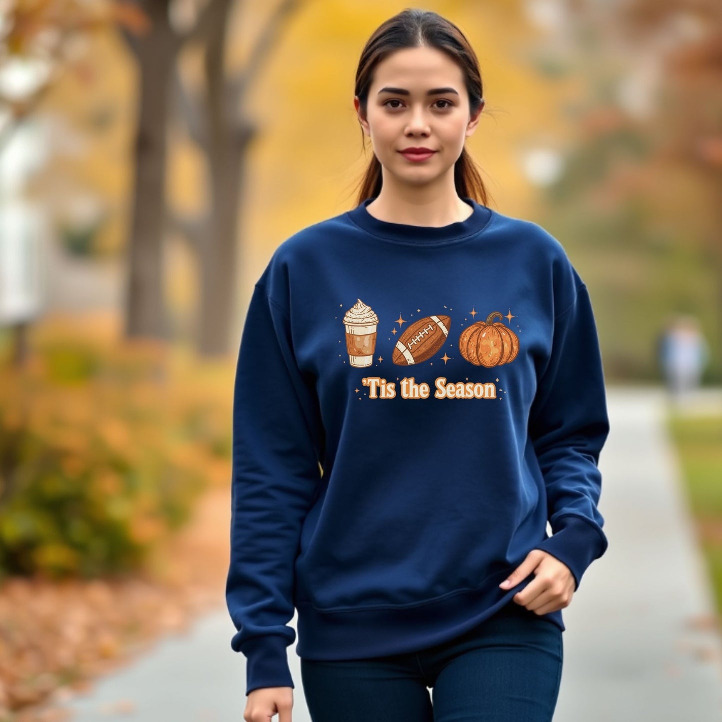 Tis the Season Fall Crewneck Sweatshirt – Pumpkin Spice, Football & Autumn Vibes