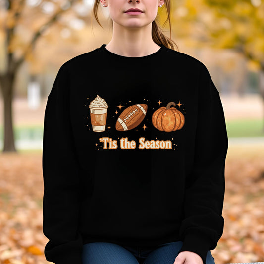 Tis the Season Fall Crewneck Sweatshirt – Pumpkin Spice, Football & Autumn Vibes