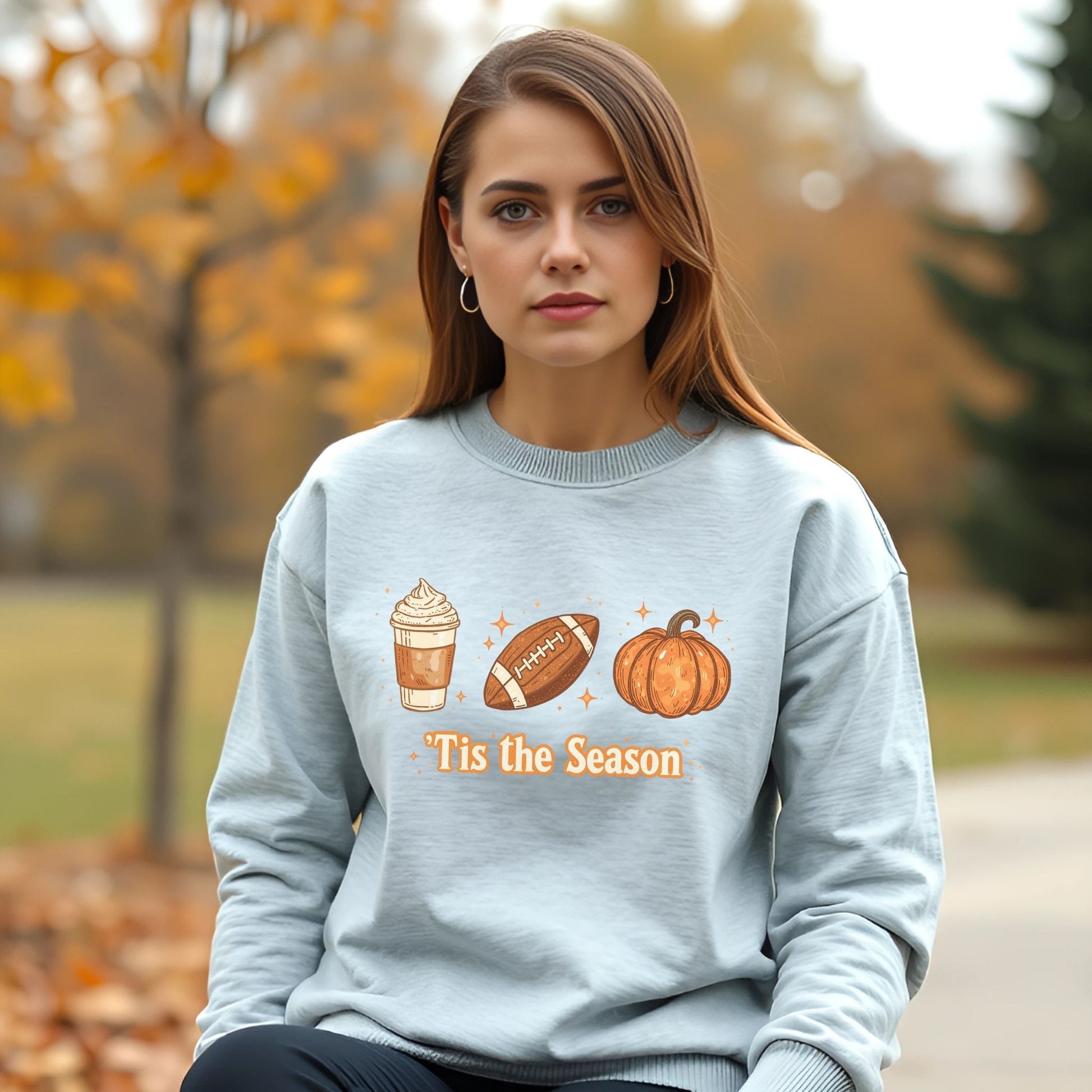 Tis the Season Fall Crewneck Sweatshirt – Pumpkin Spice, Football & Autumn Vibes - Designs By Dice