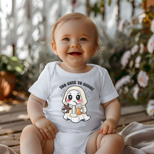 Too Cute to Haunt Infant Halloween Onesie – Adorable Baby Short Sleeve Bodysuit