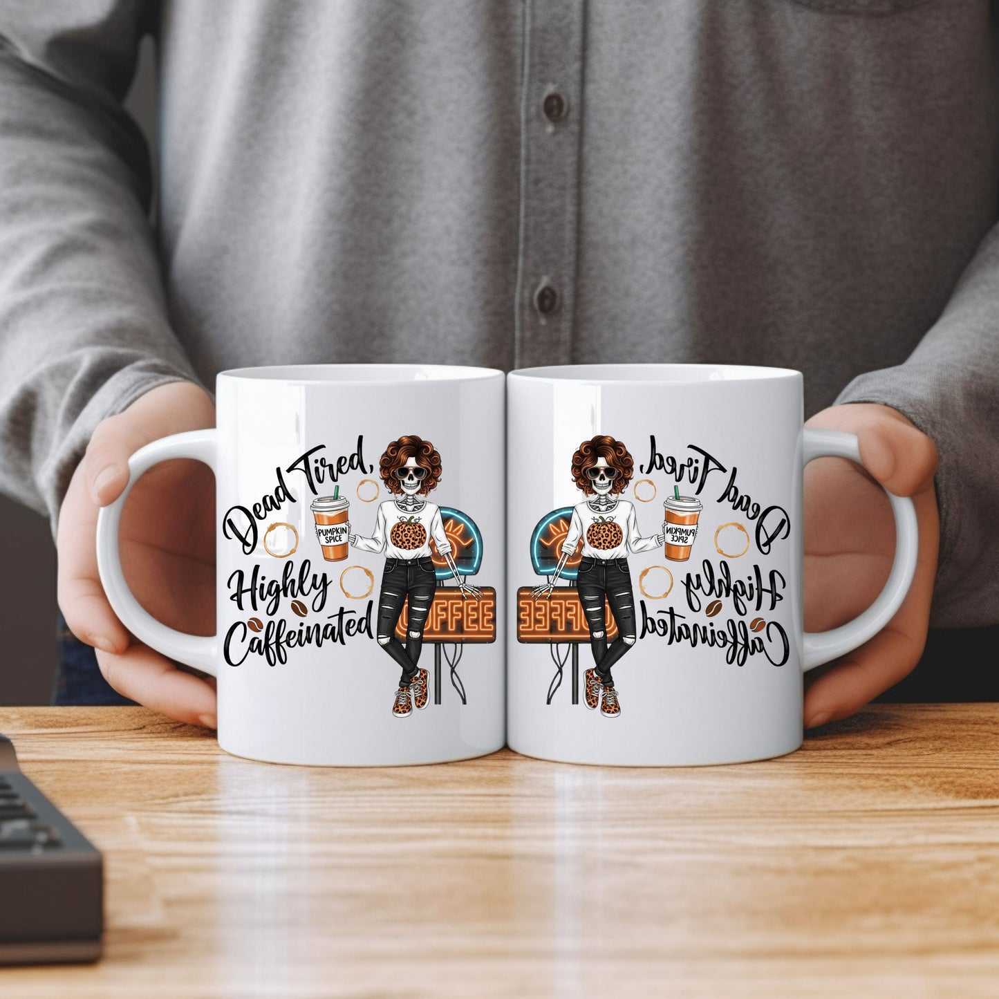 Dead Tired Highly Caffeinated Accent Mug – Pumpkin Spice Coffee Lover Fall Cup